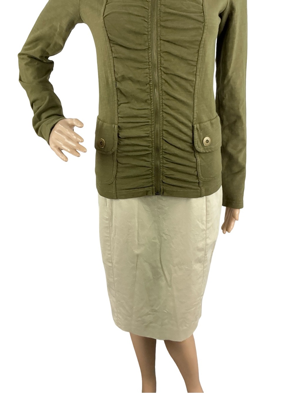 Wearables XCVI Ruched Full Zip Hoodie Jacket Green Size XS - Picture 4 of 8
